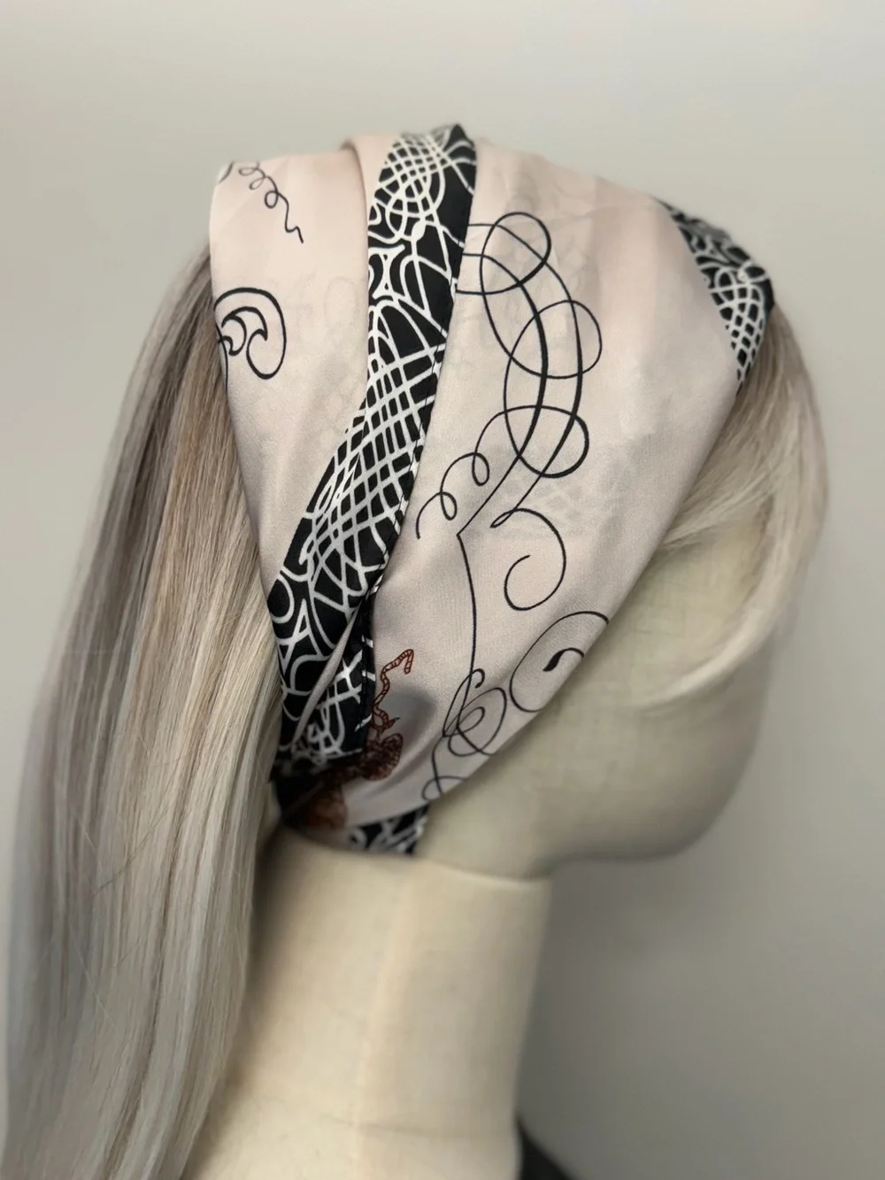 Luxury Satin Scarf with Magnetic Clasp, Floral & Abstract Print Silk Feel